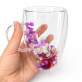 ماگ شیشه ای دوجداره گلدار بزرگ