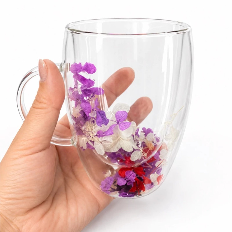 ماگ شیشه ای دوجداره گلدار بزرگ