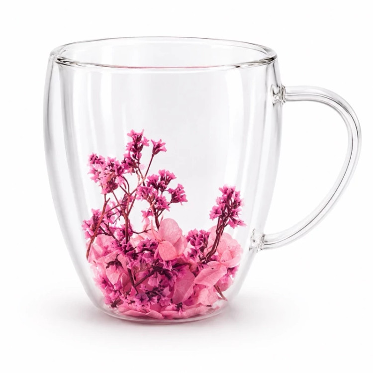 ماگ شیشه ای دوجداره گلدار بزرگ