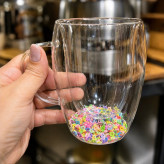 ماگ شیشه ای دوجداره گلدار بزرگ