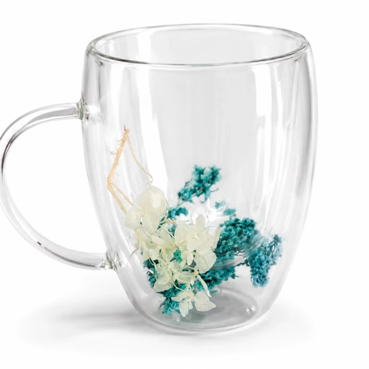 ماگ شیشه ای دوجداره گلدار بزرگ